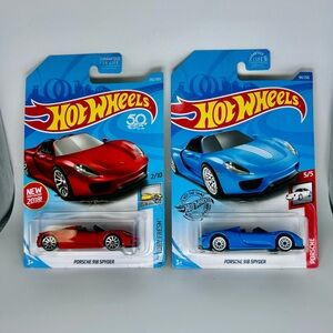 Hot Wheels Porsche Lot of 2x - Porsche 918 Spyder Red & Blue Factory Fresh 2/10
